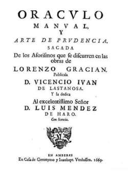 Libro de aforismos. Portada libro Baltasar Gracián