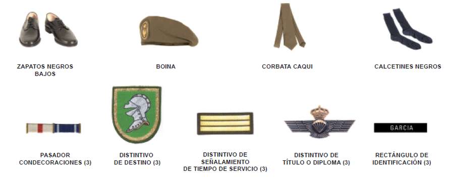 Uniforme de diario tropa - Hombre. Accesorios.