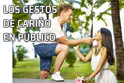 Guardar la compostura. Los gestos de cariño en público. Pareja se hace un gesto de cariño