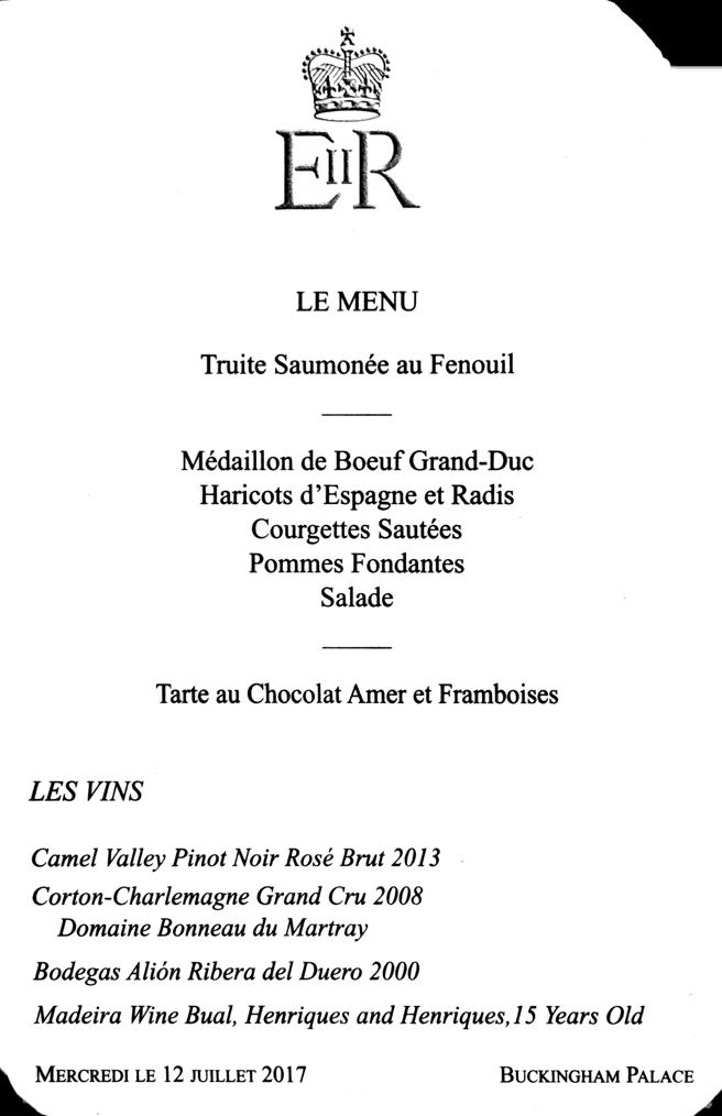 Cena de gala . Invitación banquete de Estado, Buckingham Palace, en honor de los reyes de España