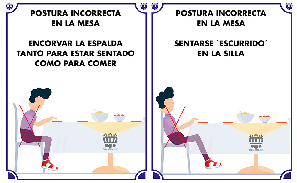 La forma incorrecta de sentarse en una silla a la mesa