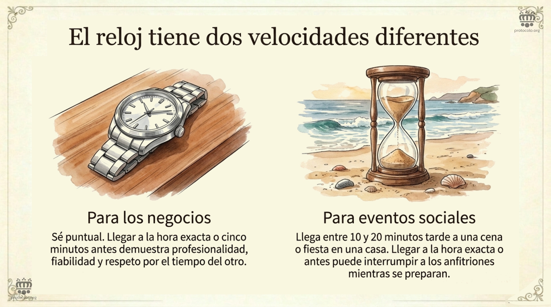 Para los negocios y para los eventos sociales, el tiempo es diferente