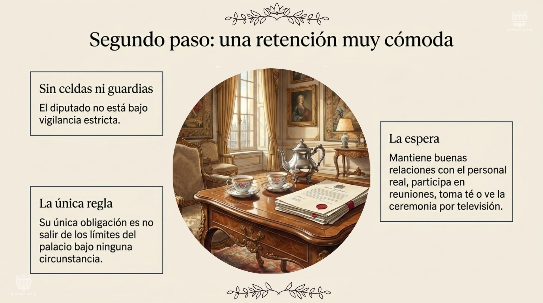 Su única obligación es no salir de los límites del palacio