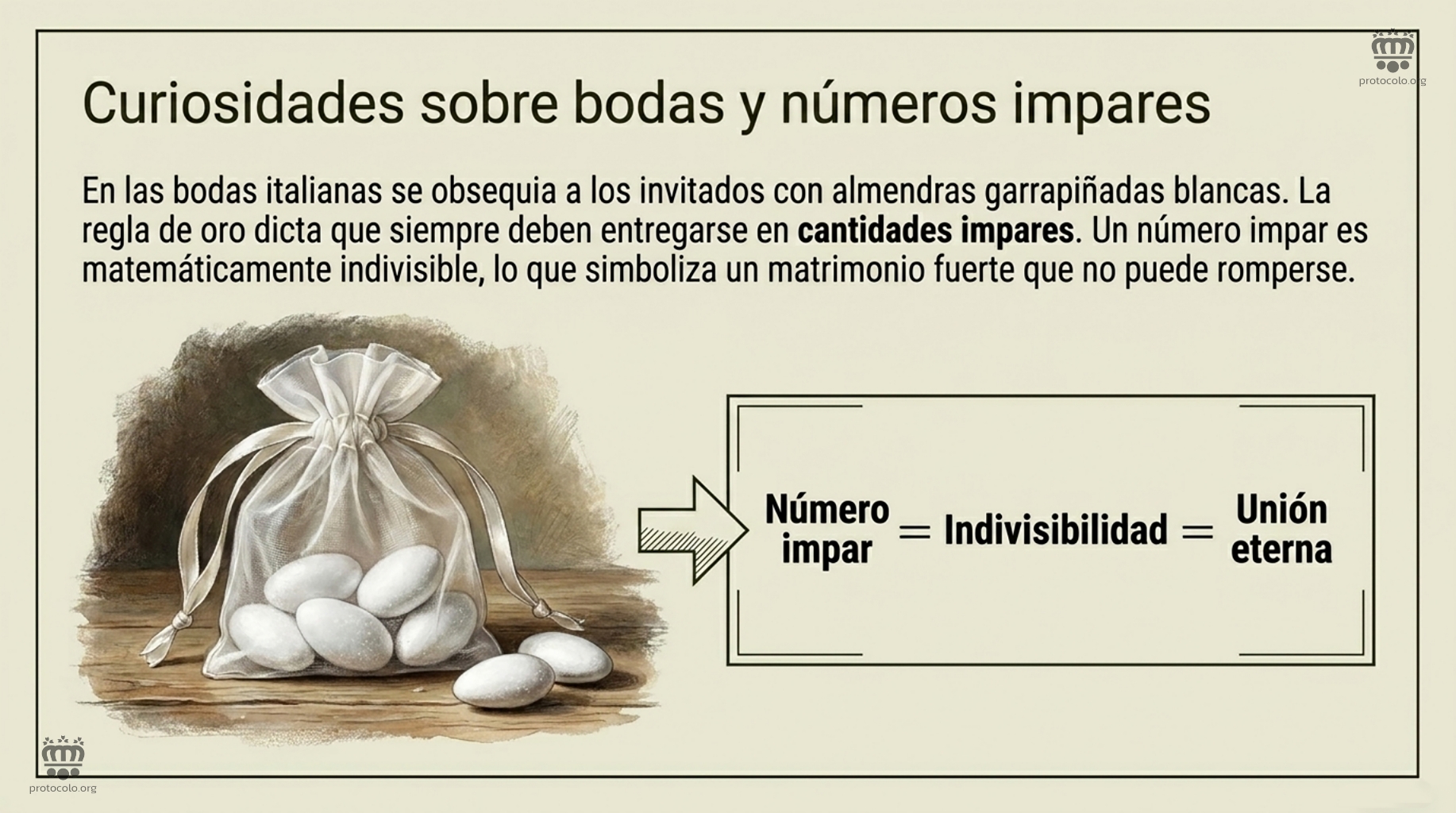 Curiosidades sobre las bodas y los números impares. Regalar garrapiñadas en las bodas en número impar