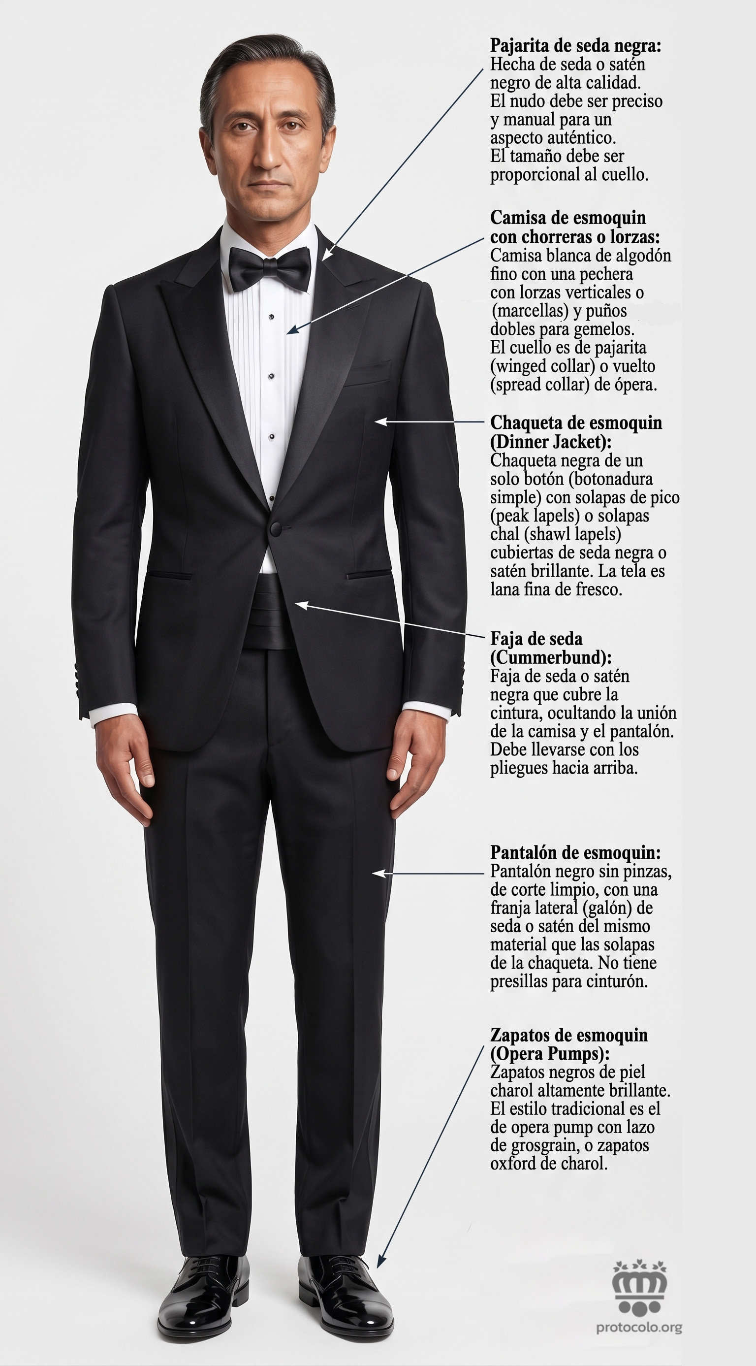 Prendas que componen un smoking (black tie) tradicional. Prendas que componen un smoking (black tie) tradicional