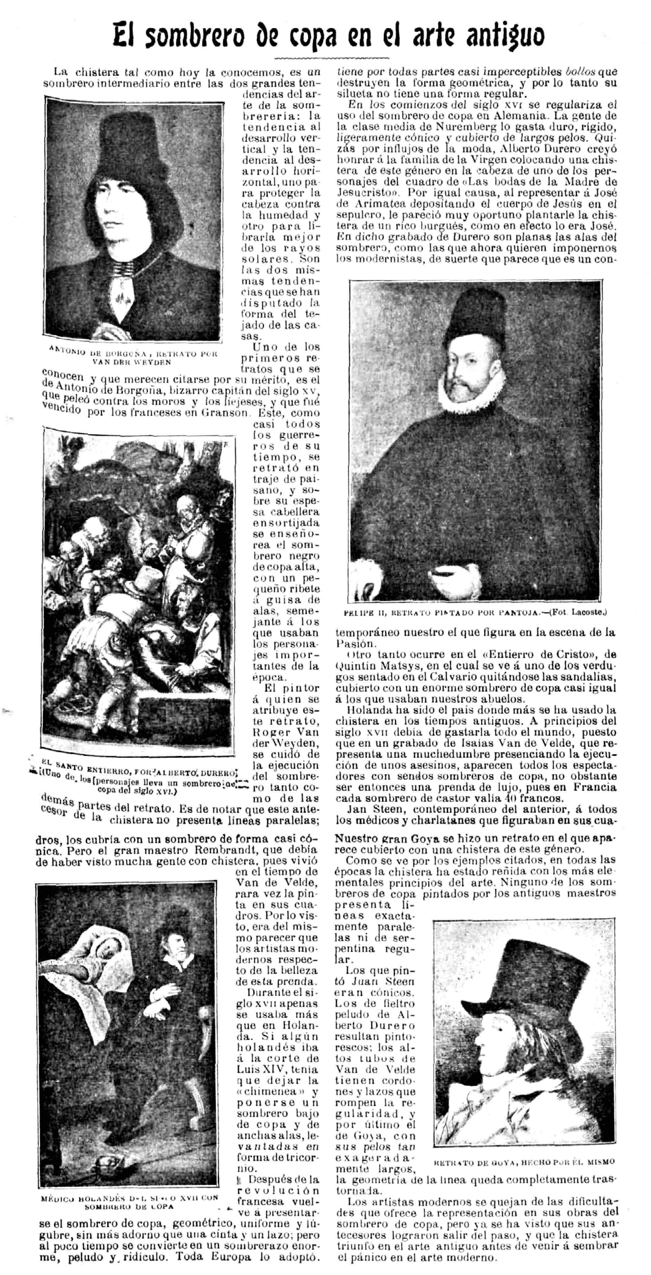 El sombrero de copa en el arte antiguo. Revista 'Alrededor del Mundo' de 1902