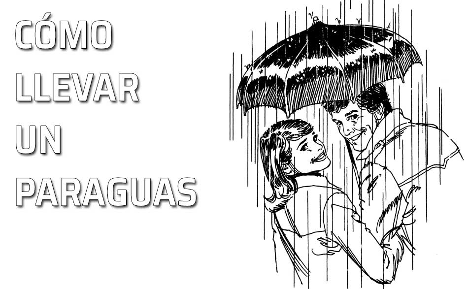 Pareja pasea bajo lluvia cubiertos por un paraguas