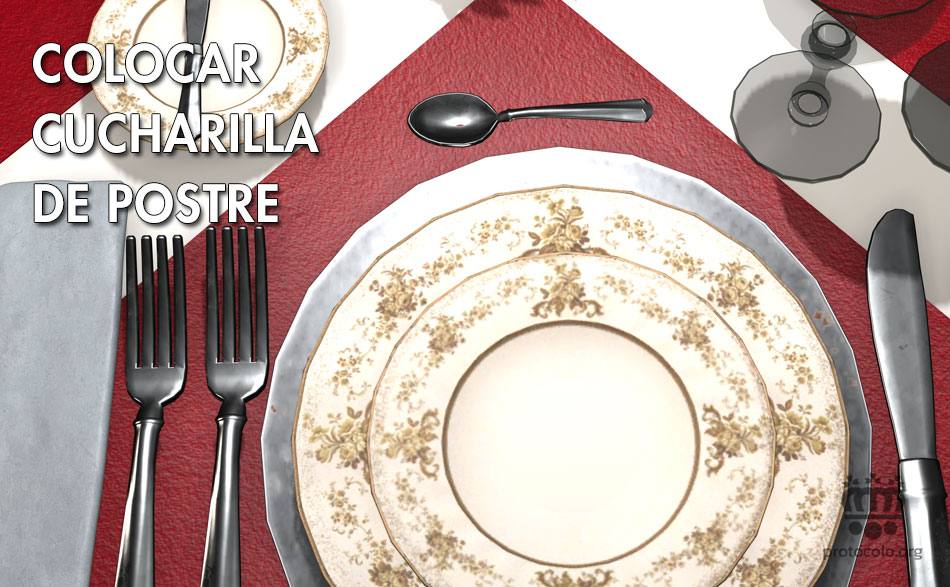 Al igual que la cuchara sopera, la cucharilla de postre se coloca con la concavidad hacia arriba