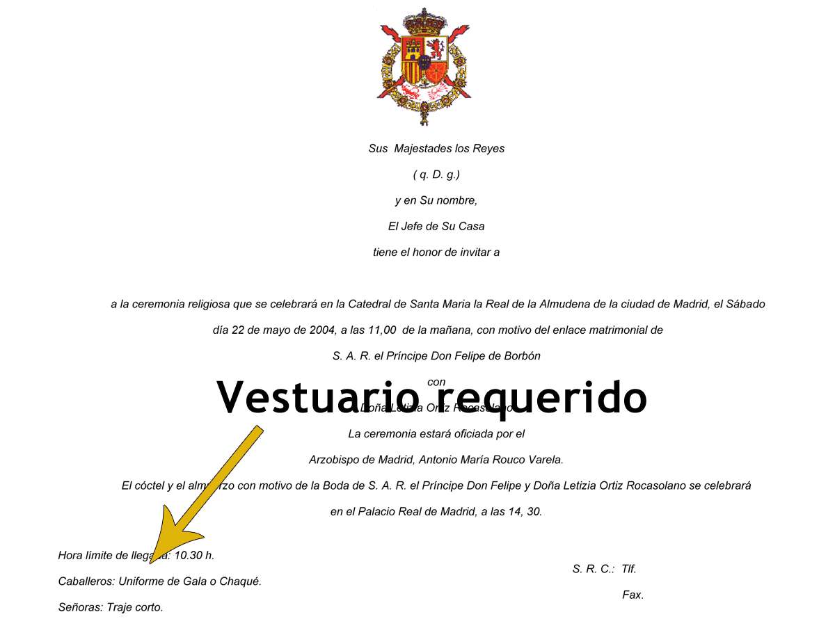 Vestuario requerido en una invitación.