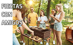 Grupo de amigos disfruta de una barbacoa en el campo