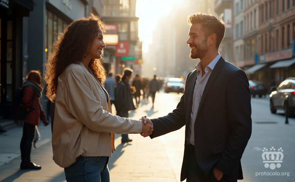 El hombre es presentado a la mujer, salvo que el hombre sea de edad muy avanzada